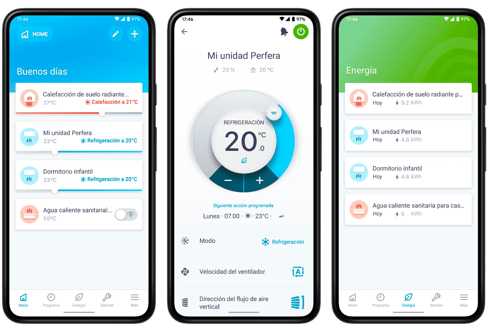 La aplicación permite encender y apagar el aire acondicionado, ajustar la temperatura, cambiar el modo de funcionamiento y programar horarios. Esto resulta muy útil para preparar la habitación antes de llegar, evitar consumos innecesarios y mantener siempre el control del confort.